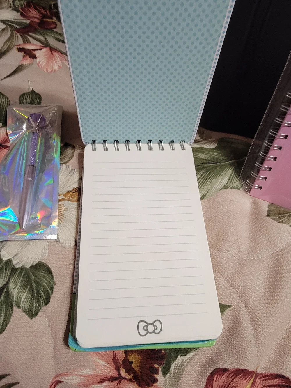 817-Sanrio Hello Kitty Purple & Pink Stationery Set with Holographic Pen